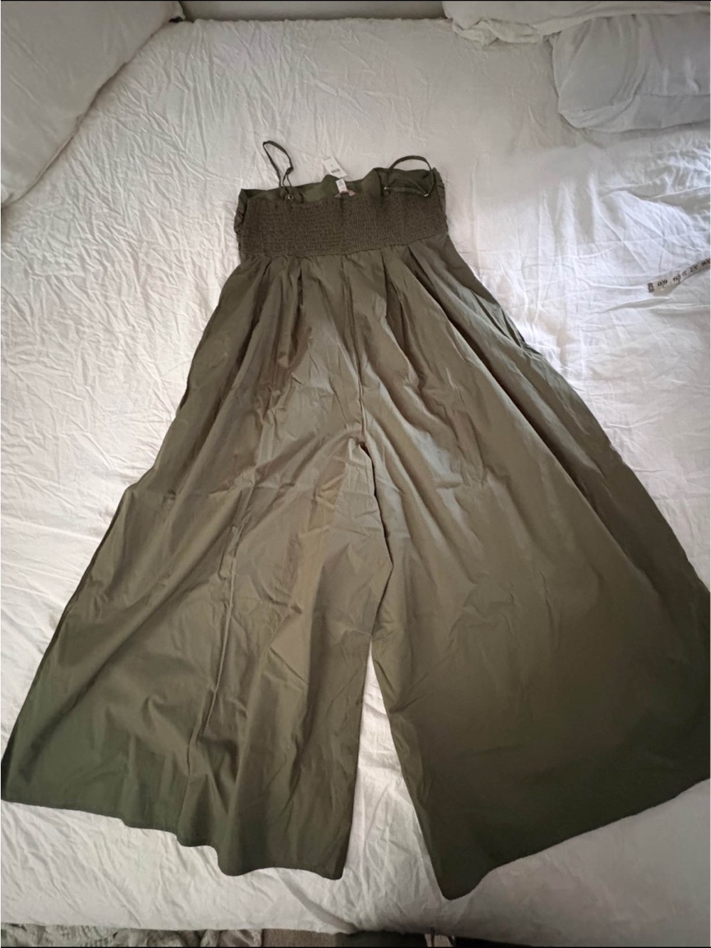 Anthropologie Hutch Olive Green Wide-Leg Jumpsuit with Ruched Bodice XL - Picture 3 of 8
